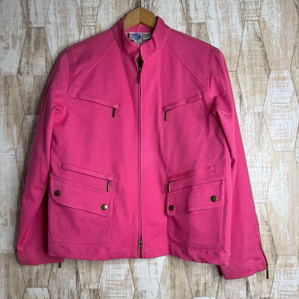 DG2 by Diane Gilman Womens Pink Cotton Spandex Zip Up Utility Jacket Size S